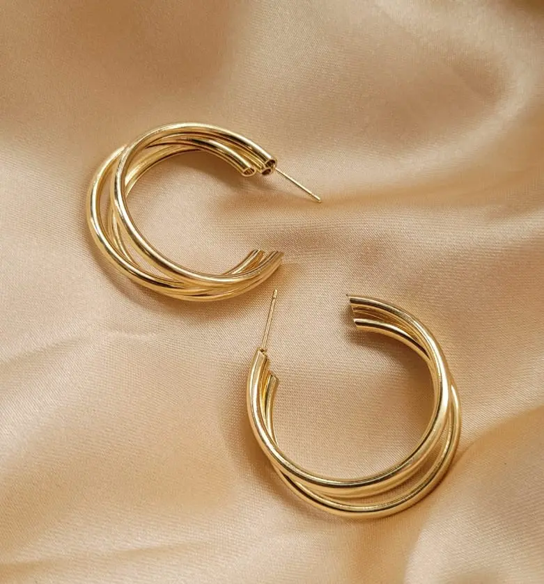 Light weight Golden Triple Strand Earrings