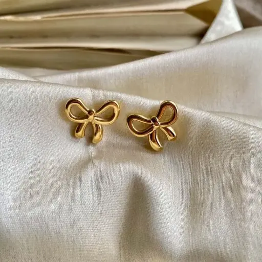 Gold Plated Anti Tarnish Bow themed earrings