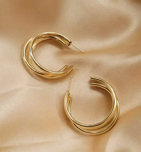 Light weight Golden Triple Strand Earrings