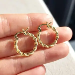 Gold plated rope hoops earrings